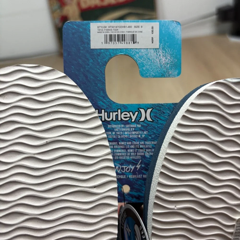 Hurley Mens Flip Flop Sandals Grey Charcoal Thong Summer Beach Shoes Size 9 NWT